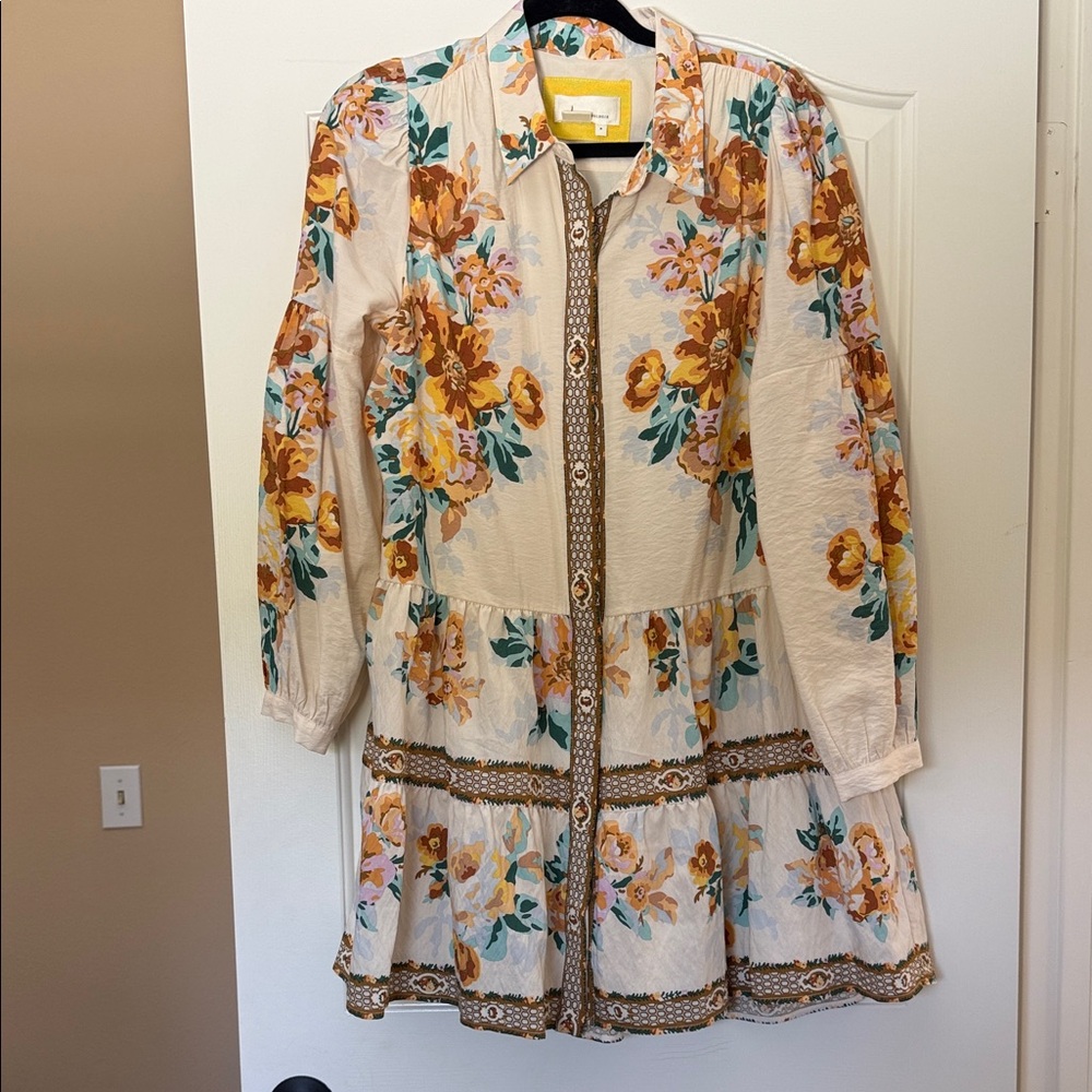 Anthropologie Cream Dress with Yellow Trim